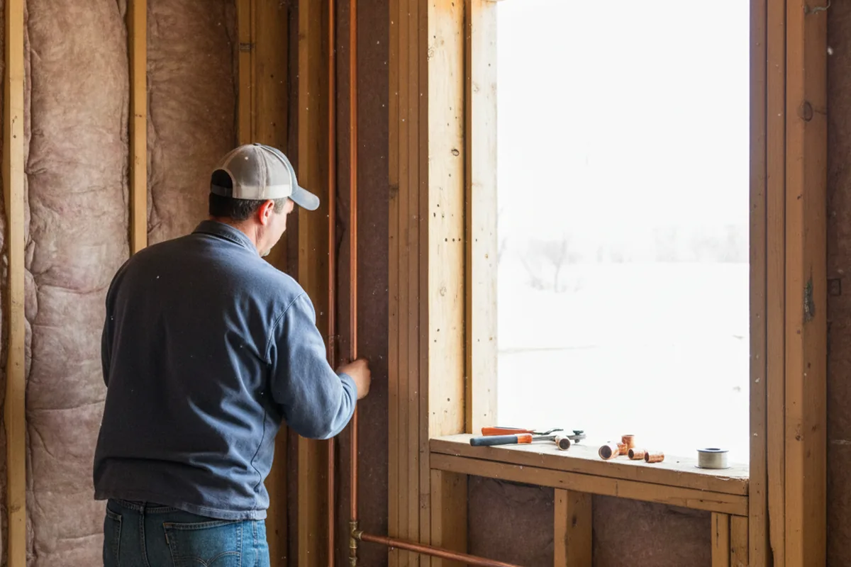 Licensed plumber running new copper supply lines in a Dow home