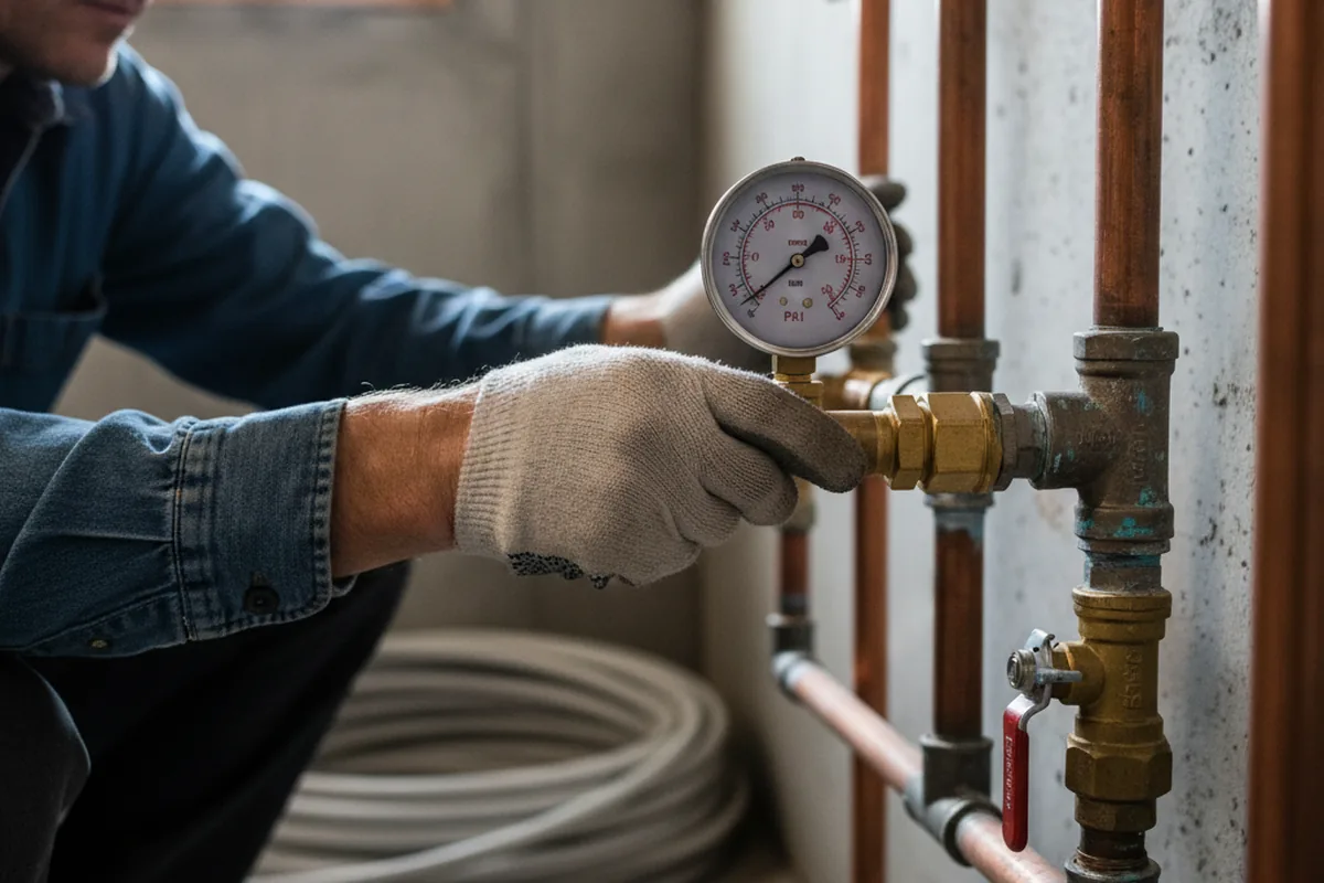 Pressure testing a repaired line during Water Line Repair in Dow